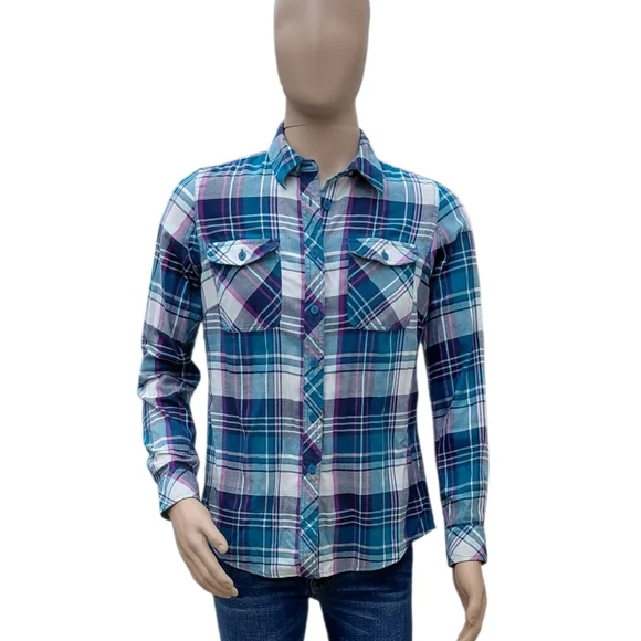 8208....Men's Deluth Trading Co. Blue Plaid Shirt Size Medium - Picture 6 of 6